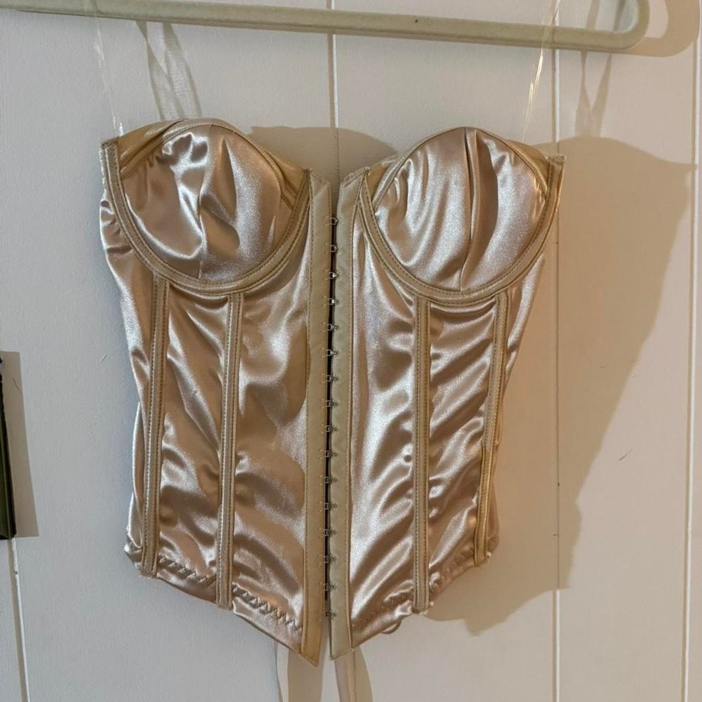 Champagne Satin Lace-Up Corset Top Forever 21 Sz XS